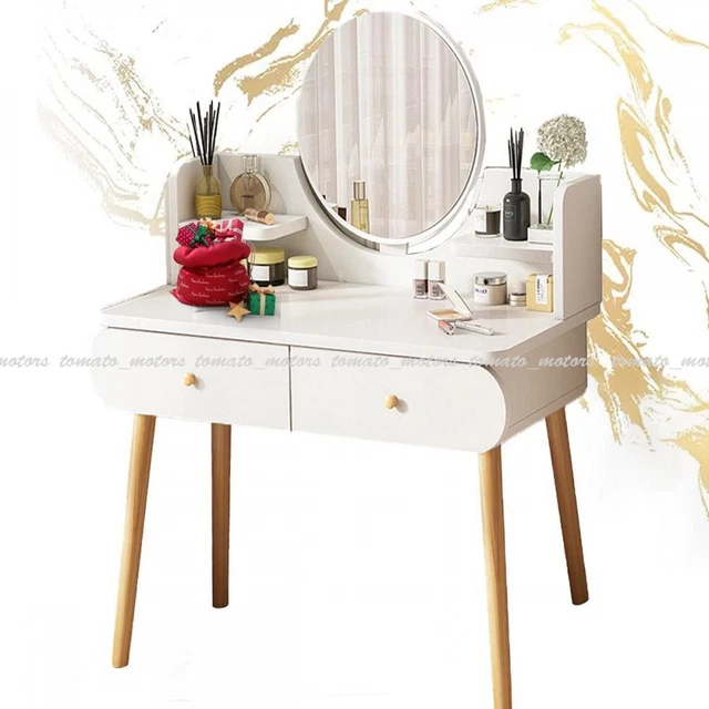 Juego de tocador moderno 2 cajones maquillaje espejo escritorio dormitorio niña blanco