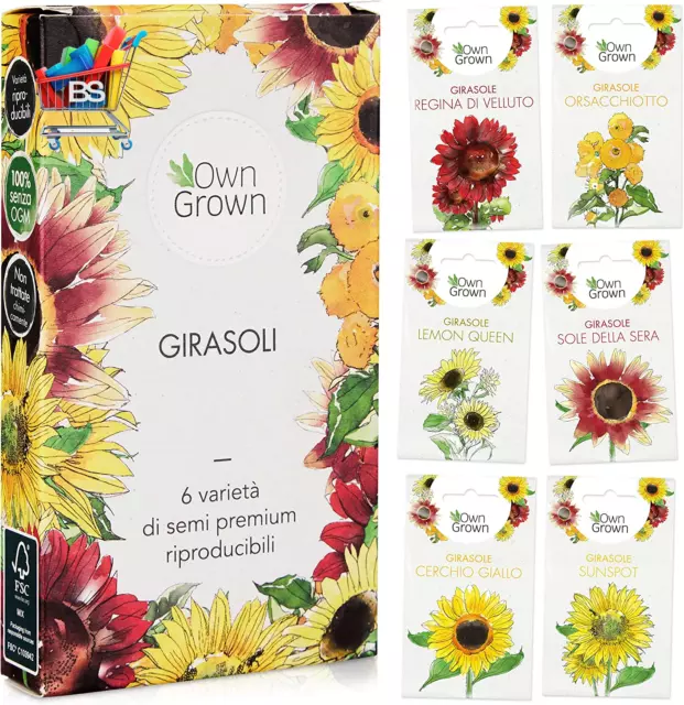 Set Semi di Girasole 6 Varietà di Semi da Piantare Fiori Orto Giardinaggio