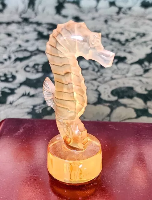 Lalique Amber Seahorse Art Glass Figurine Sold Out Older Piece Fine 3