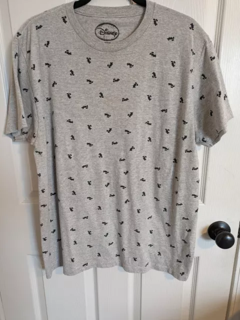 Disney Mickey Mouse T-Shirt, All Over Front Mini Print, Gray Large Cotton Blend
