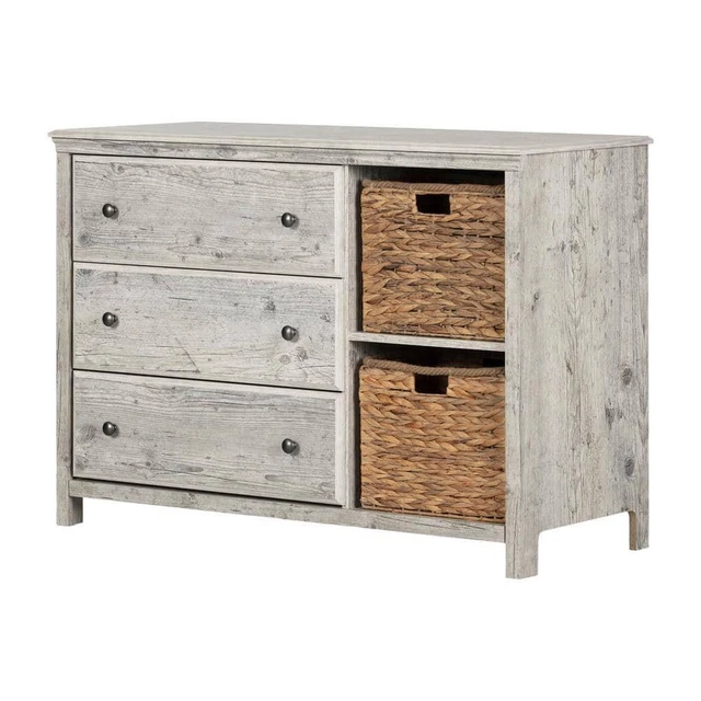 South Shore Dresser 32.5"x45.75"x19.25" Pine 3-Drawer+Baskets without Mirror