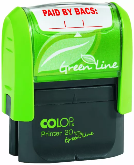 COLOP P20GLPAI Paid By Bacs Green Line Word Stamp - Red, 37x13mm