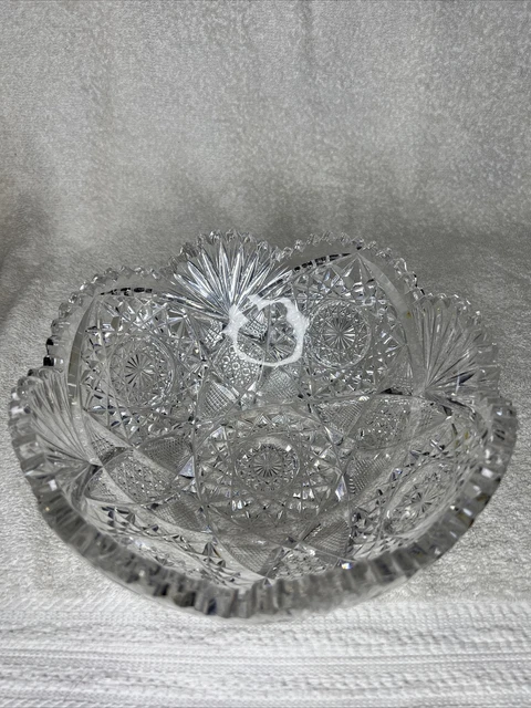 Antique  Vintage American Brilliant Period Cut Glass Bowl ABP Hobstar Sawtooth