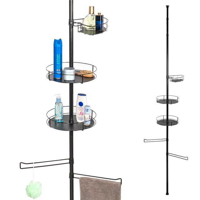 Merce di seconda scelta scaffale da bagno telescopico Bremermann, 3 cesti, 2 barre, fino a circa 290 cm, nero