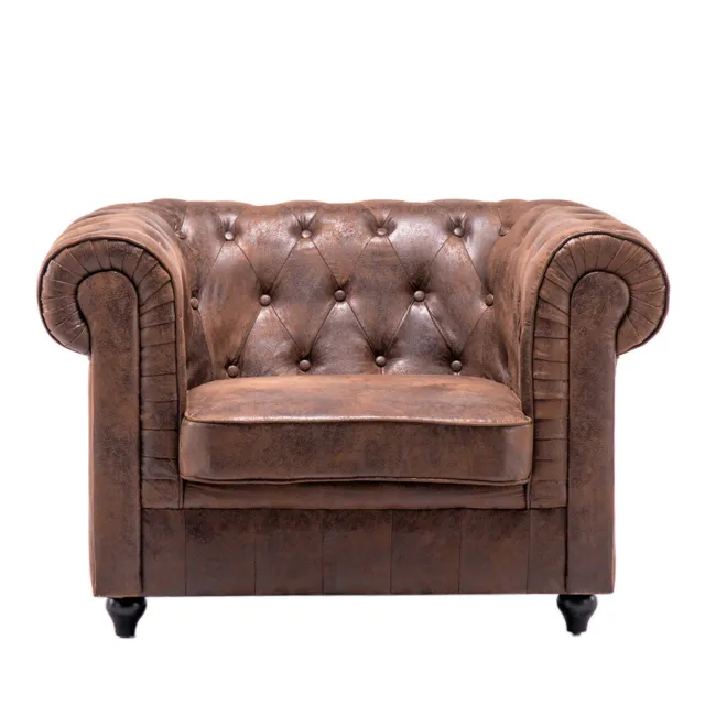 Distressed Tan Vintage Chesterfield Leather Armchair Club Chair Upholstered Sofa