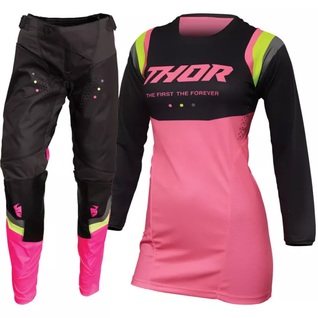 Thor 2023 MX Pulse Rev Charcoal/Pink Womens Motocross Bike Riding Gear Set