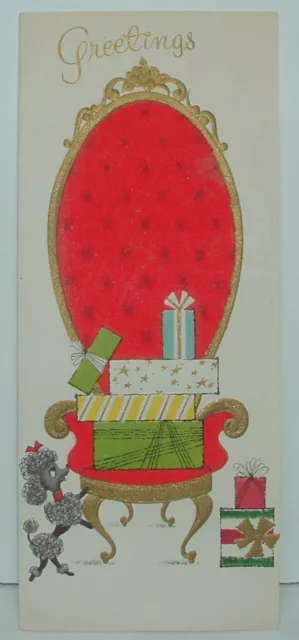 Flocked, Gold - Poodle, Gifts, Dog - 1960's Vintage Christmas Greeting Card