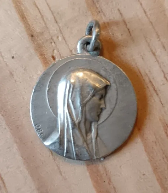 Médaille Religieuse Ancienne. ND De Lourdes Vierge Marie Jésus Christ Signée OBC