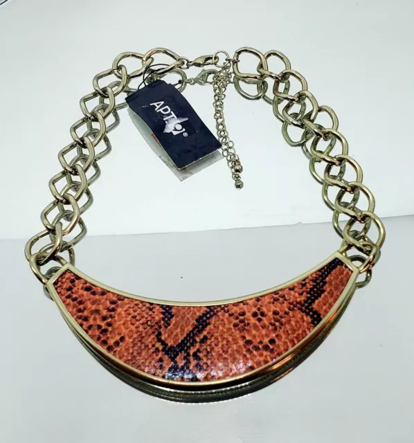 Trendy Apt. 9 Orange Snake Skin Crescent Statement Necklace, NWT, 