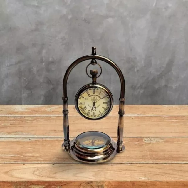 Reloj de mesa náutico personalizado, reloj de escritorio brújula marítima con antiguo
