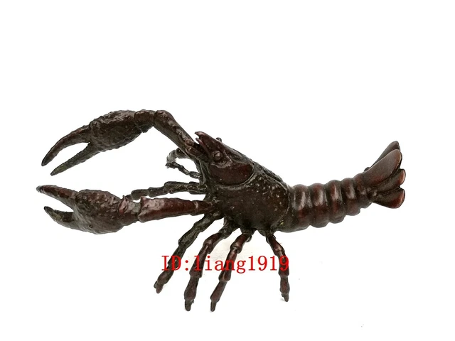 Old Chinese Bronze Carving Lobster Statue Decoration Gift Collection L 10 CM