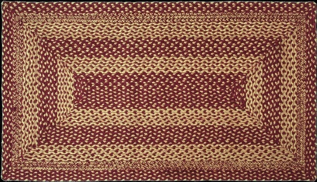 Country Farmhouse Braided Rug Burgundy Red & Tan Rectangle with Non-Slip Pad