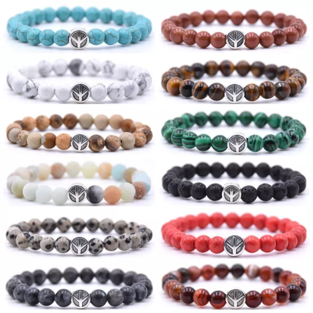 Peace Charms Bracelets Stress Relief Yoga Gemstone Beaded Jewelry for Women Men