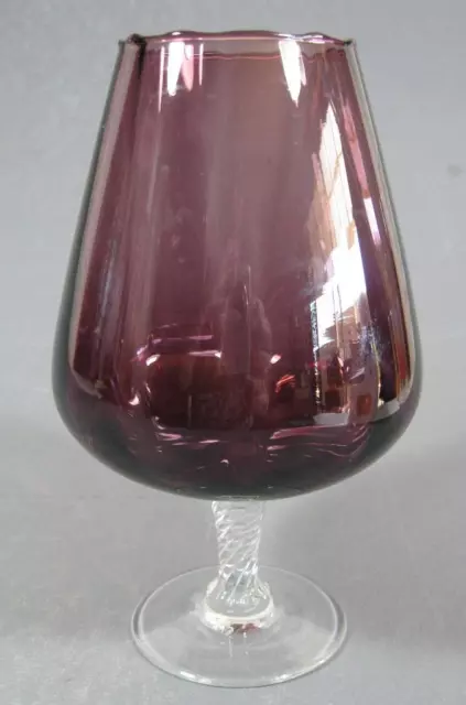 Retro vintage 60s-70s purple/clear art glass vase brandy balloon optic pattern