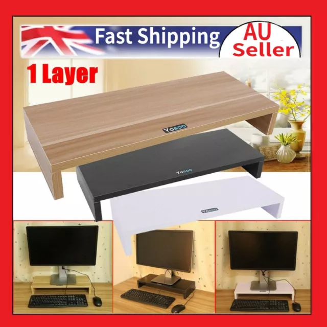 Computer LED Desk Monitor Laptop Stand Riser Rack Display Screen Holder Wooden