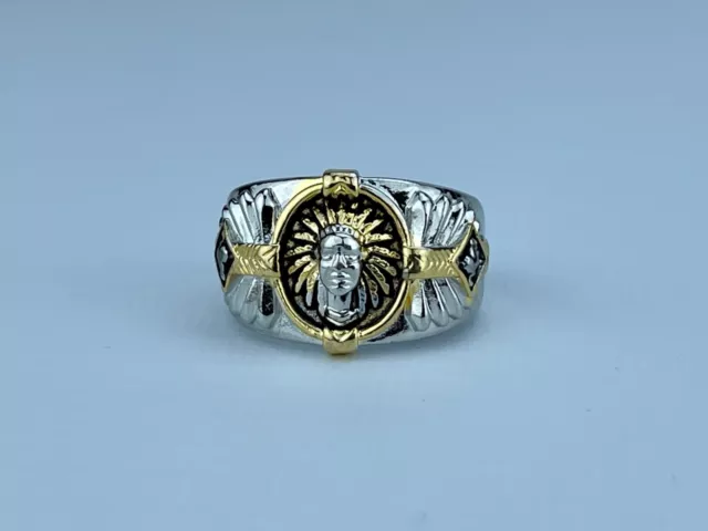 SPIRIT OF THE WARRIOR 925 SILVER & 18K GOLD PLATED RING (Stamped 925 750) - NEW