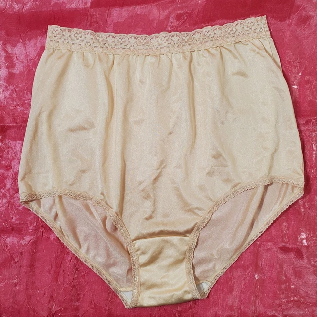 VTG SHEER HI Panties Shiny Silky Nylon Gusset Lace Sz 8 Sissy Sexy