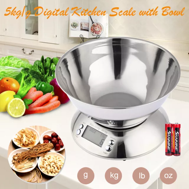 5Kg Digital Kitchen Scale Electronic Household Food Cooking Weighing Bowl Scales