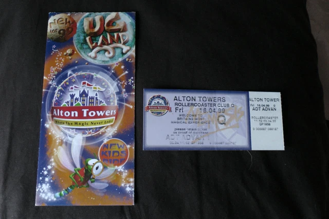 Alton Towers theme park 1999 map guide + ticket