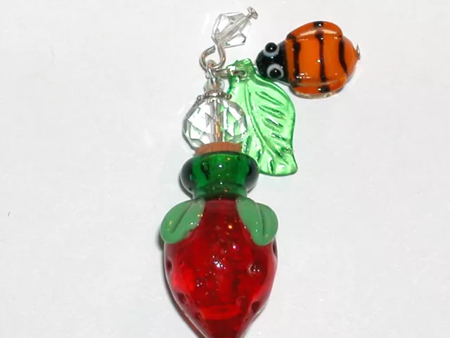 1pc imp Murano Glass Strawberry fruit perfume cork bottle pendant vial Necklace