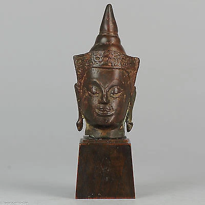 Antique Thai Bronze Heavy Buddha with Carved stand 18c Ayudhya South East Asia
