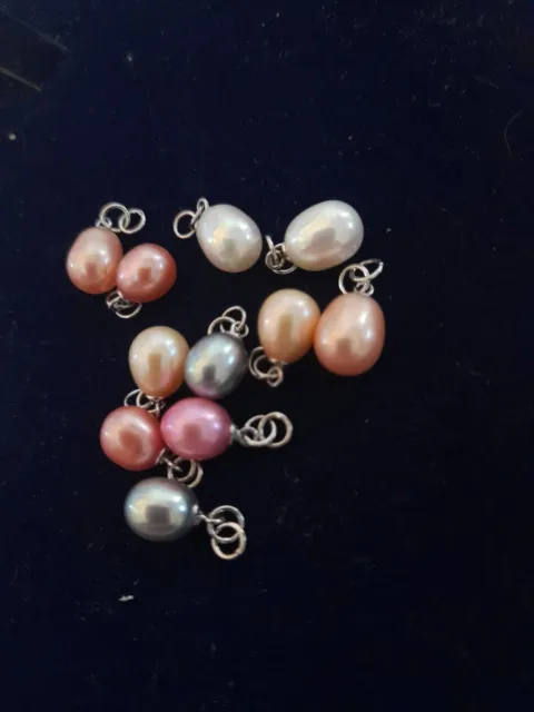 Job Lot of 11  x genuine pearl beads for Jewellery Making peach grey cream pink