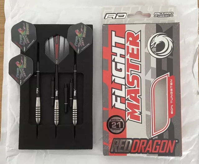 RED DRAGON Flightmasters Tungsten Darts 21g - Spare Stems + Snakebite Flights X3