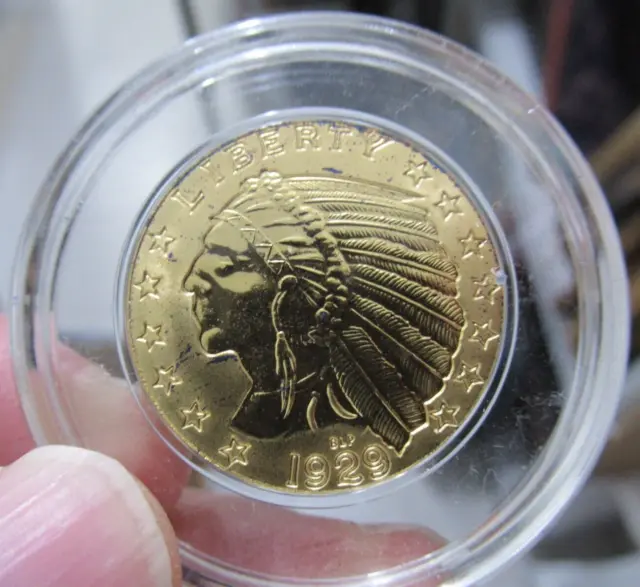 1929 LIBERTY INDIAN HALF EAGLE $5 Five Dollar Commemorative Gold Coin COPY 26mm