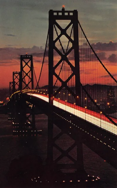Vtg Postcard San Francisco CA California Oakland Bay Bridge Night View 1960s L7