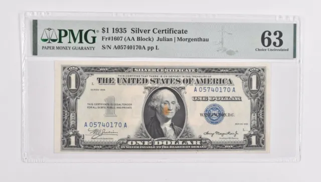 $1 1935 Silver Certificate 63 Choice Uncirculated Fr# 1607 (AA Block) PMG *460