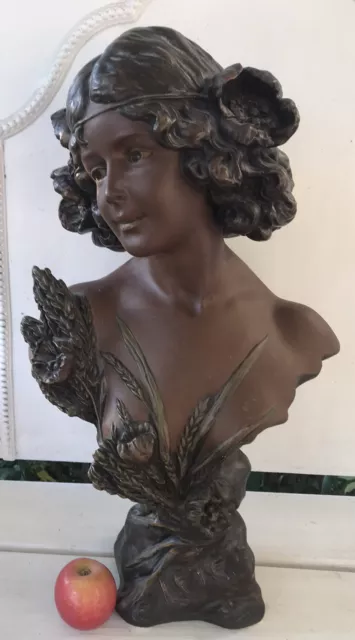 L’ete (Summer) Plaster Bust by HL Blasche 21.5” Tall Art Nouveau Sculpture