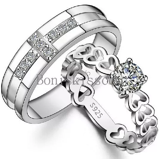 Silver Tone Men's Heart Women's Cross Eternity Love Promise Couples Wedding Band