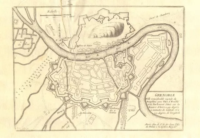 Grenoble. Plan of town/city & fortifications. Isère. DE FER 1705 old map