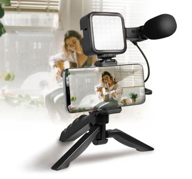 Kit Vlogger Treppiede per Smartphone 4,7''–7'' con Luce LED e Microfono Direzion