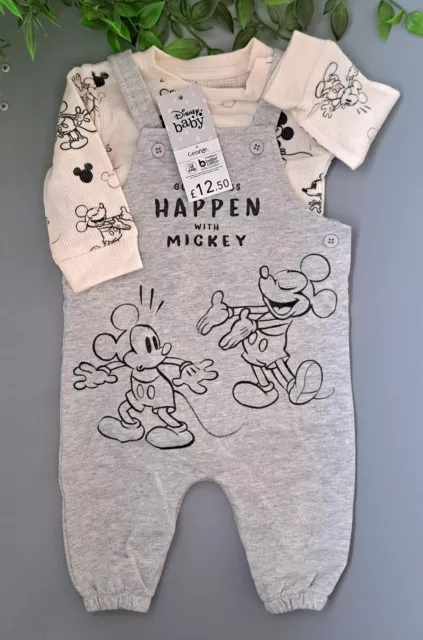 Baby Boy 0 3 Months BNWT Disney Mickey Mouse Supersoft Dungaree Set