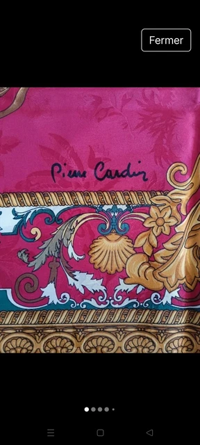 Foulard Vintage En Soie 100% Pierre Cardin - Dimensions 84x86cm - Motif Multicolore Années 80 - Occasion Très Bon état