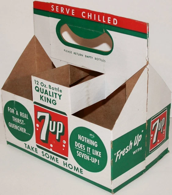 VINTAGE SODA POP bottle carton 7 UP 6 pack Quality King 12oz Fresh Up