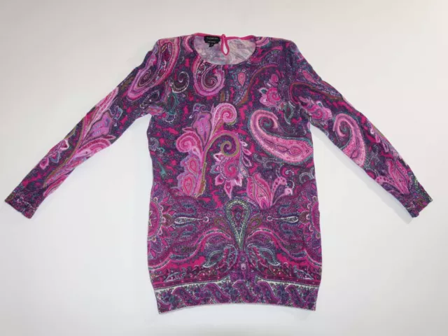 Talbots Women's Paisley Print 100% Cashmere Crewneck Sweater XS 3/4 Sleeves