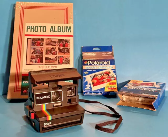 VINTAGE Polaroid SPIRIT 600 Land Camera w/strap +3 packs of Film & Album ~ WORKS