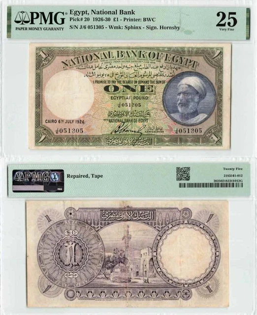 Currency 1926 Egypt One Pound Banknote P20 Signed Hornsby Egyptian Fallah VF25