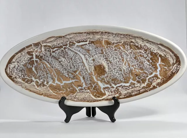 Brown/Cream Glazed Pottery Clay Tray Dish/Crackle Glaze/Handmade Art/Rustic 21”