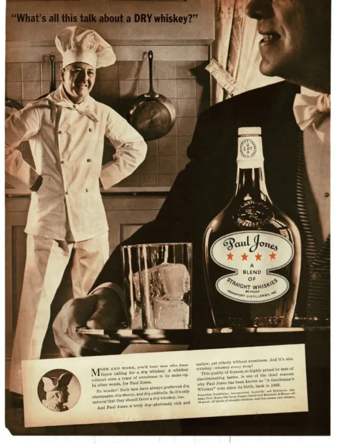 1937 Paul Jones Whiskey chef waiter restaurant kitchen Vintage Print Ad