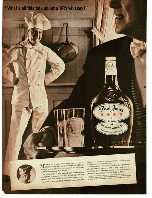 1937 Paul Jones Whiskey chef waiter restaurant kitchen Vintage Print Ad