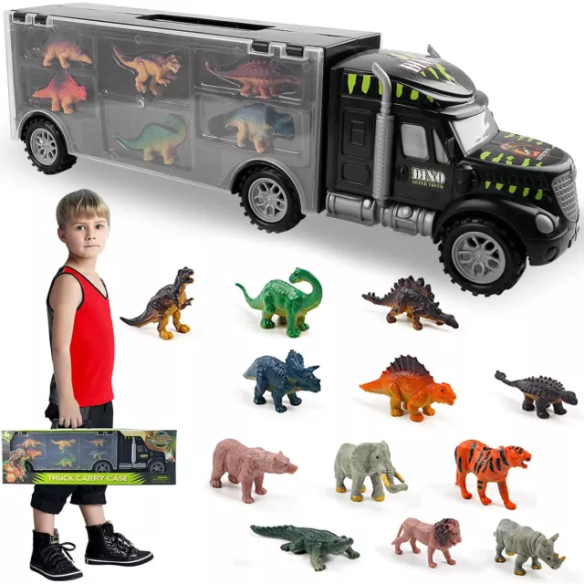 Oderra Dinosaurier Spielzeug ab 3 4 5 6 Jahre, Dino Truck Spielzeug mit 6  Mini-Dinosauriern und Zwei Bäumen, LKW Spielzeug ab 3 Jahre Junge und