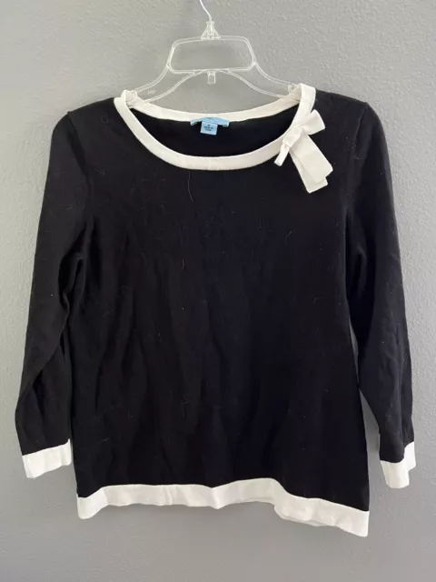 CeCe Classy Bow Tie Black With White Trim 3/4 Sleeve Sweater