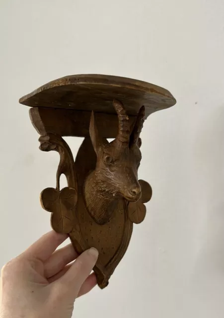 Antique Hand Carved Black Forest Wall Bracket Shelf