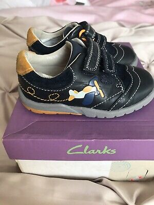 Clarks Boys Baby Softly Liam Fasten Navy Real Leather Shoes Size Infant 4 F