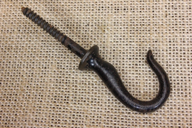 Old Plant Hook Oil Lamp Fish Serpent Small 1 7/8" Rustic Cast Iron Vintage Paint