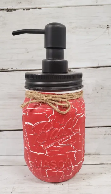 Farmhouse Crackle Painted White Mason Jar Soap Dispenser  18 Color Choices