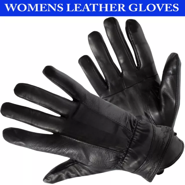 Womens Leather Gloves Warm Winter Ladies Soft Driving Fleece Lined Size Black